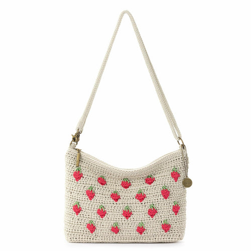 The Sak Lumi Convertible Crossbody Purse - Hand Crochet Women's Handbag for Everyday & Travel, 3-in-1 Small Crossbody Bag With Zipper Closure & Pockets - Natural Strawberries