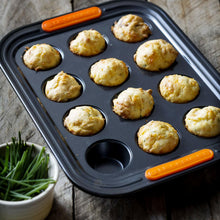 Load image into Gallery viewer, Le Creuset Non-Stick Carbon Steel Bakeware 12 Cup Mini Muffin Tray, Black, 30 cm, 94101300000000