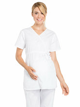 Load image into Gallery viewer, Cherokee Women's Maternity Scrub Top with 3 Pockets Mock Wrap WW685, XXS, White