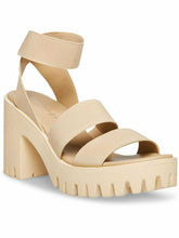 Load image into Gallery viewer, MADDEN GIRL Womens Beige 1" Platform Lug Sole Ankle Strap Stretch Soho Open Toe Block Heel Slip On Heeled