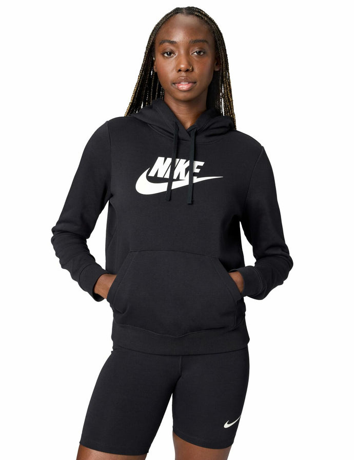 Nike Women's Sportswear Club Fleece Logo Pullover Hoodie, Black/White, Small