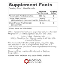 Load image into Gallery viewer, Protocol Alpha Lipoic Acid 600mg - Grape Seed Extract and Bioperine - 60 Veg Caps