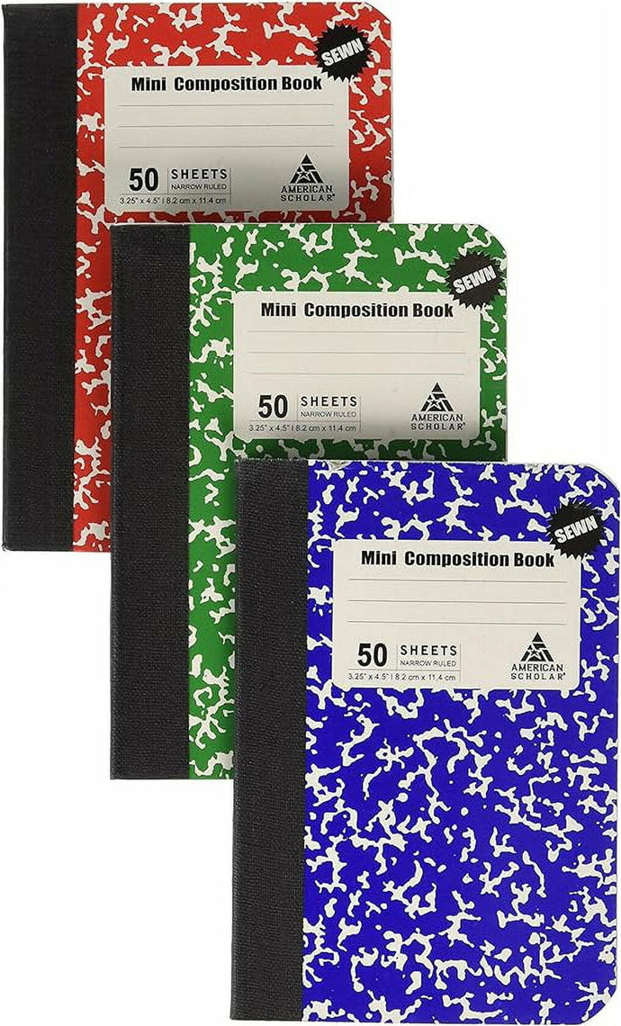 Mini Composition Book, Note Pad, 3 Pack In 3 Different Color Red, Green Andamp Blue