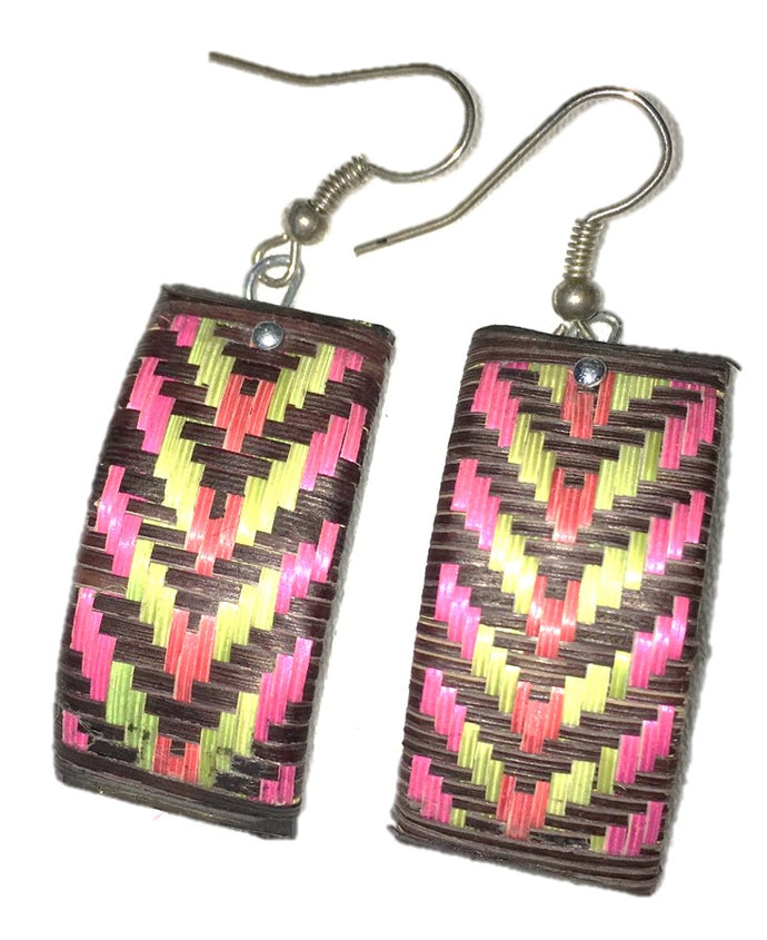 Handmade brown and pink caña flecha earings