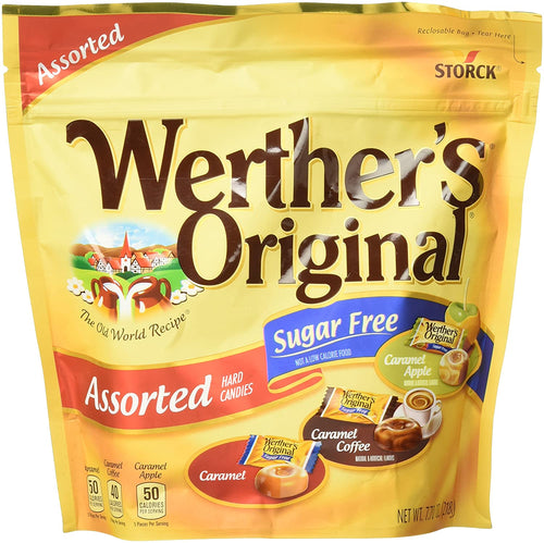 WERTHER'S ORIGINAL Sugar Free Caramel Hard Candy, 1.46 Ounce Bag (Pack of 12), Hard Candy, Bulk Candy, Individually Wrapped Candy Caramels, Caramel Candy Sweets, Bag of Candy, Hard Candy Bulk