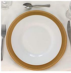 Greenbrier International Charger Plates | Gold Color Beaded Rims | 13 in | Home Décor | Thanksgiving, Christmas, New Year Dining (Set of 4). (4)