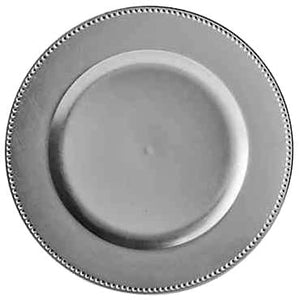 Round Beaded Decorative Charger Plates, 13 Inches Round, Set of 6, for Dining Table or Décor (Silver)
