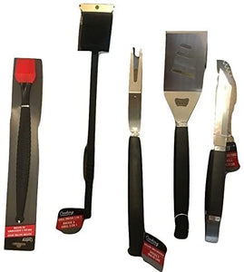 Deluxe BBQ Utensil Cooking Set Tongs Spatula Fork Basting Brush & Grill Brush