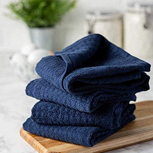 Kitchen Towel Set with 2 Quilted Pot Holders, Oven Mitt, Dish Towel, Dish Drying Mat, 2 Microfiber Scrubbing Dishcloths (Black)