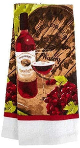 Home Collection Wine Themed Kitchen Towel Set with 2 Quilted Pot Holders, 2 Dish Towels and 1 Oven Mitt (red)