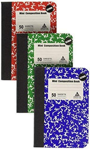 Mini Composition Book, Note Pad, 3 Pack in 3 different color Red, Green & Blue