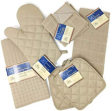 Load image into Gallery viewer, Kitchen Towel Set with 2 Quilted Pot Holders, Oven Mitt, Dish Towel, Dish Drying Mat, 2 Microfiber Scrubbing Dishcloths (Black)