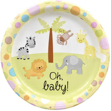Load image into Gallery viewer, Oh Baby Gender Neutral Gender Reveal Safari Jungle Baby Shower Party Supplies Set! Paper Plates Paper Cups Napkins! Party Animals For Baby Shower For Boy Or Girl!