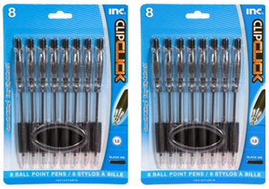 Inc Clipclick Black Ballpoint Pens, 2 Packs, 8 Count Each, Black Ballpoint 1.0mm, Comfort Grip