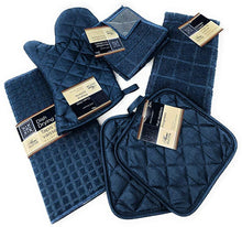 Load image into Gallery viewer, Kitchen Towel Set with 2 Quilted Pot Holders, Oven Mitt, Dish Towel, Dish Drying Mat, 2 Microfiber Scrubbing Dishcloths (Black)