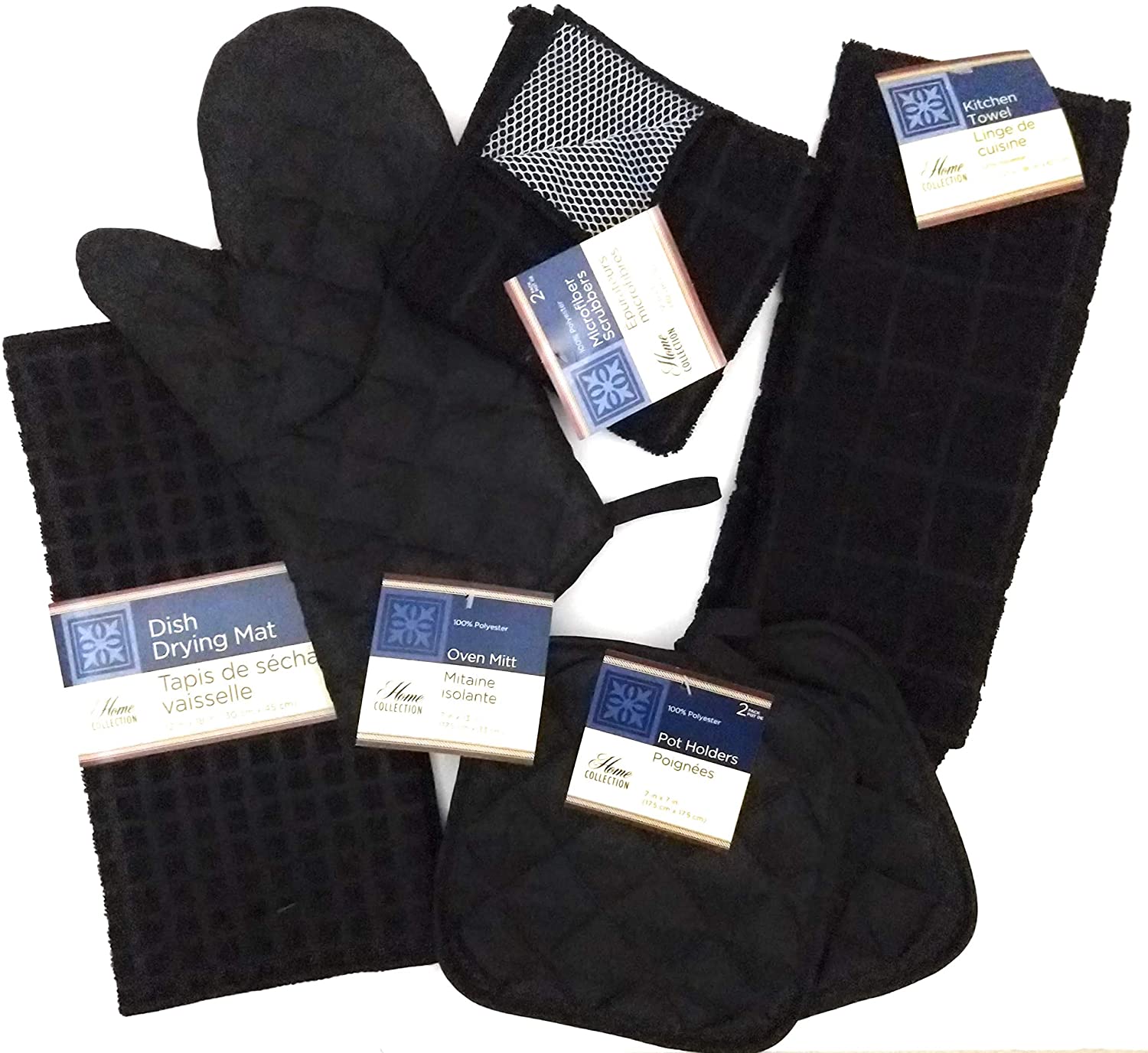 Kitchen Towel Set with 2 Quilted Pot Holders, Oven Mitt, Dish