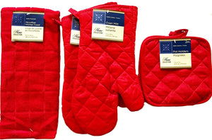Home Collection Kitchen Linen Set (2 Oven Mitts, 2 Pot Holders, 1 Kitchen Towel) (Red)