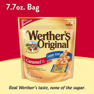 WERTHER'S ORIGINAL Sugar Free Caramel Hard Candy, 1.46 Ounce Bag (Pack of 12), Hard Candy, Bulk Candy, Individually Wrapped Candy Caramels, Caramel Candy Sweets, Bag of Candy, Hard Candy Bulk