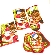 Load image into Gallery viewer, Home Collection Wine Themed Kitchen Towel Set with 2 Quilted Pot Holders, 2 Dish Towels and 1 Oven Mitt (red)