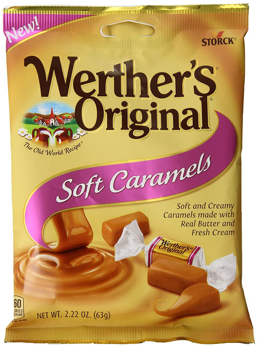 WERTHER'S ORIGINAL Soft Caramels, 2.22 Ounce Bag (Pack of 12), Bulk Candy, Individually Wrapped Candy Caramels, Caramel Candy Sweets, Bag of Candy