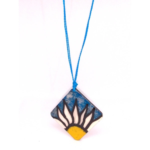 Necklace Hand Painted  blue Flower - Arehandmade
