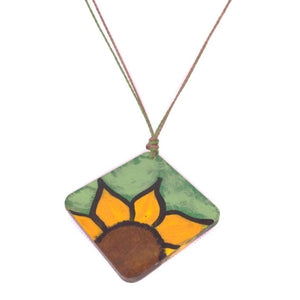 Necklace Hand Painted Sunflower - Arehandmade