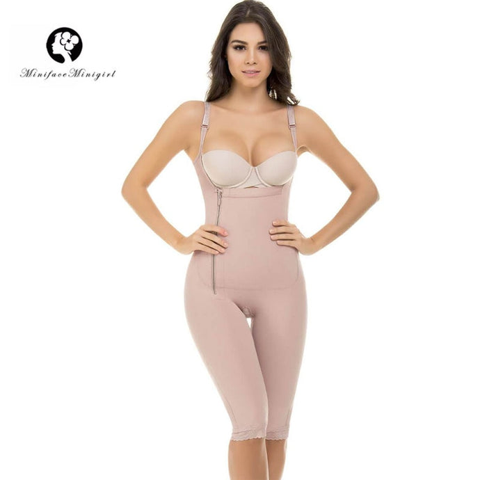 Women Firm Tummy Control Shapewear Post Surgery Postpartum Colombian Open Bust Body Shaper Capri Thin Straps