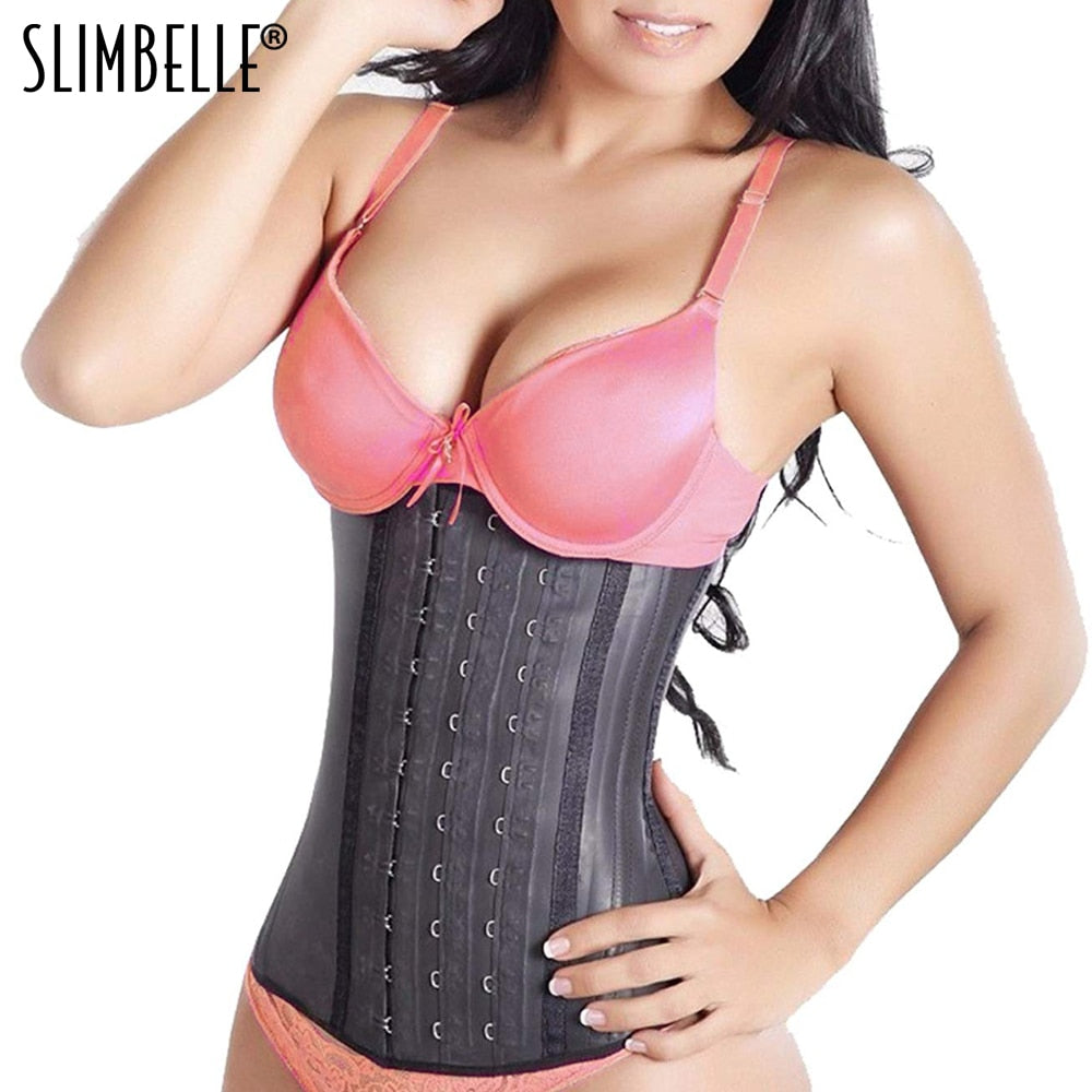 Women Latex Steel Boned Firm Slim Colombian Waist Cincher Trainer Trimmer  Underbust Corset Weight Loss Shaper Black Plus Size