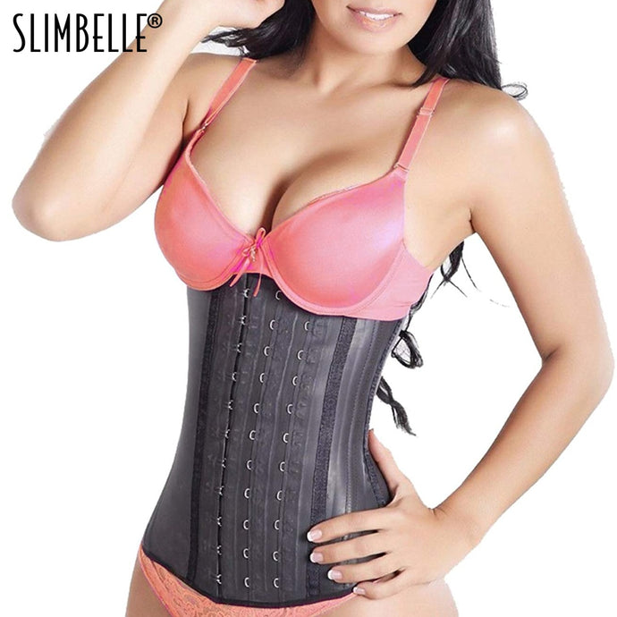 Women Latex Steel Boned Firm Slim Colombian Waist Cincher Trainer Trimmer Underbust Corset Weight Loss Shaper Black Plus Size
